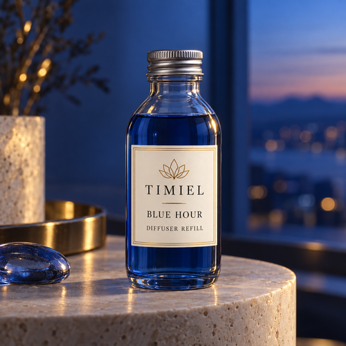 TIMIEL Blue Hour diffúzor utántöltő, 100 ml – kék illatoldat üvegflakonban, tiszta levendula illat